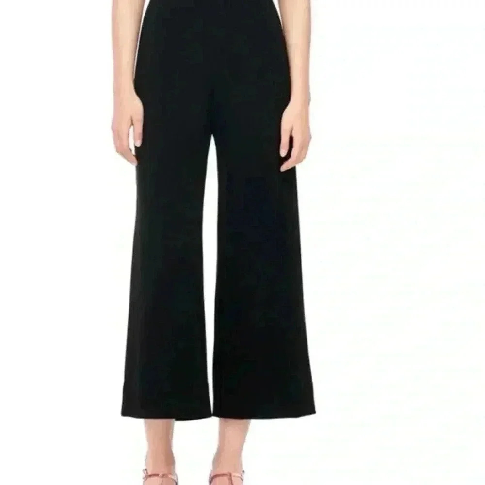 Rebecca Taylor Wide Leg Crop Crepe Black Pant Size 2 EUC - Picture 3 of 8